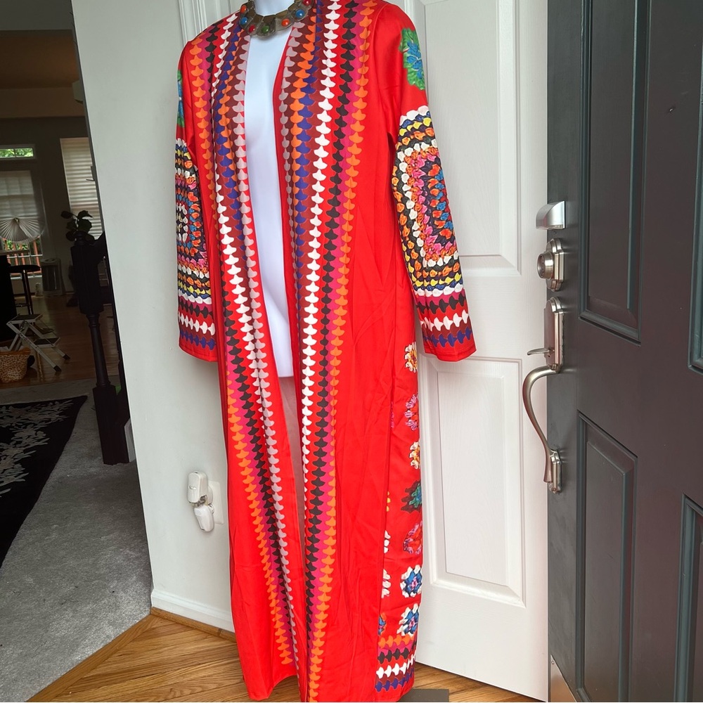 Vibrant Colorful Women's Long Maxi Statement Coat - Picture 3 of 4